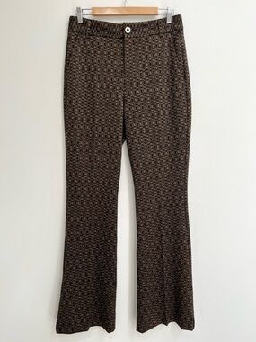 Cabi Director Trouser #4505 chocolate brown tan patterned flare pants 6 tall